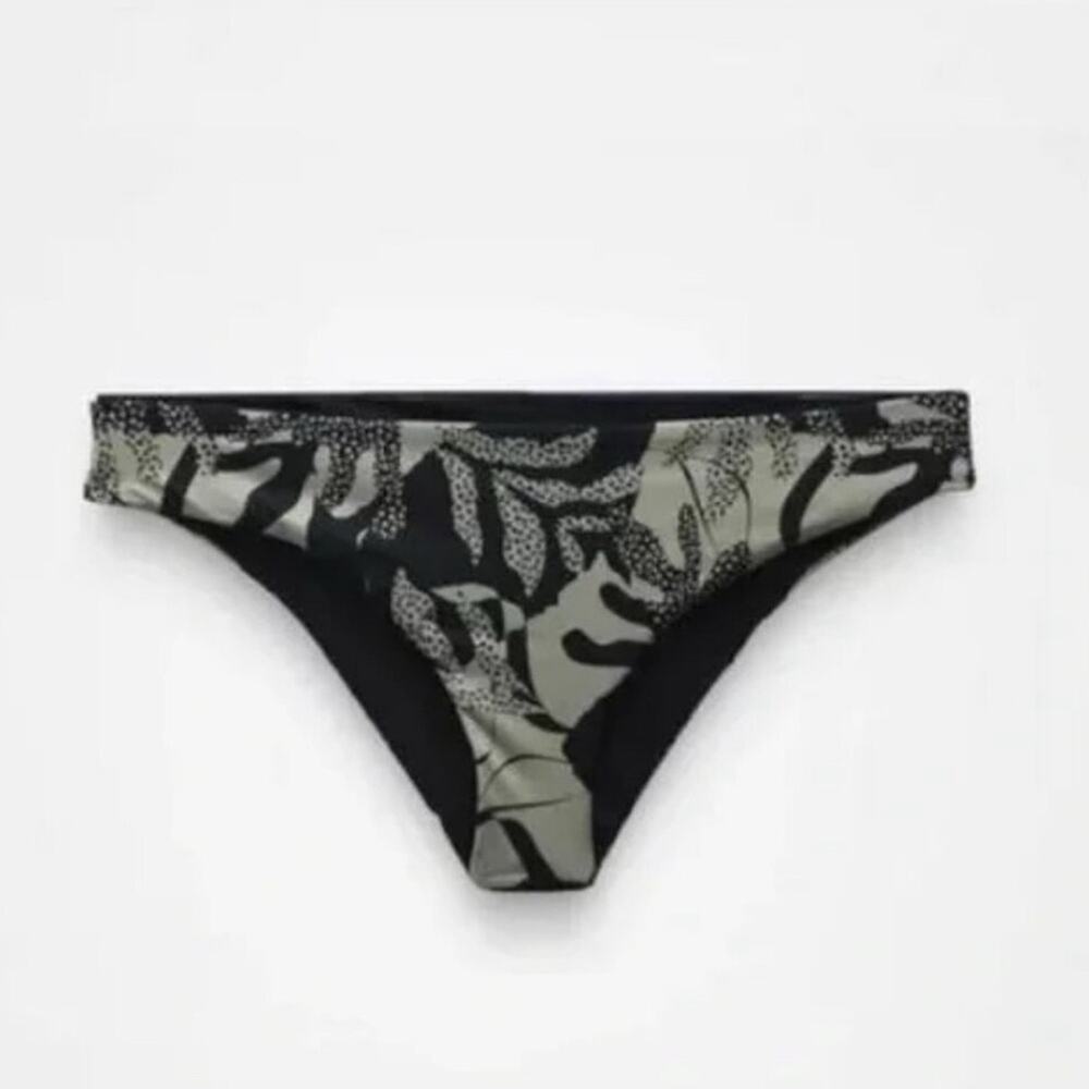 Prana Gemma Reversible Bikini Bottom Seaside black olive green coral kelp print